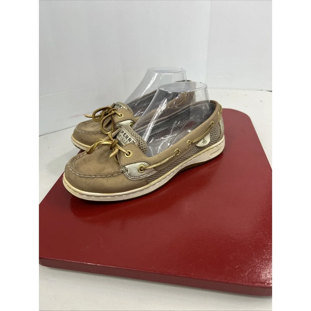 Sperry Womens Authentic Original 9104090 Metallic Gold Trim Boat Shoes Size 7‎